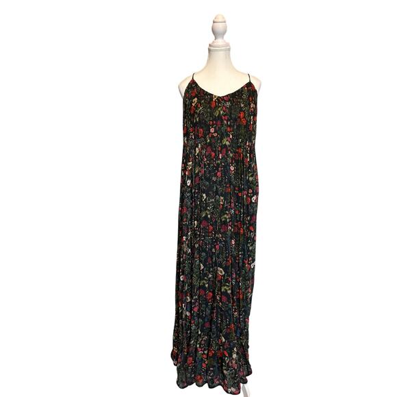 Anthropologie Payal Jain | Black/Red Floral Pleated Maxi Dress | 1X - Picture 1 of 12